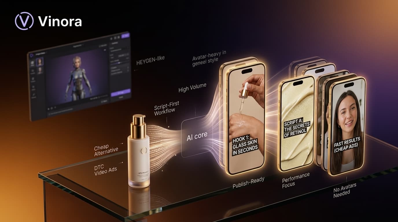 HeyGen alternative Vinora for DTC video ads