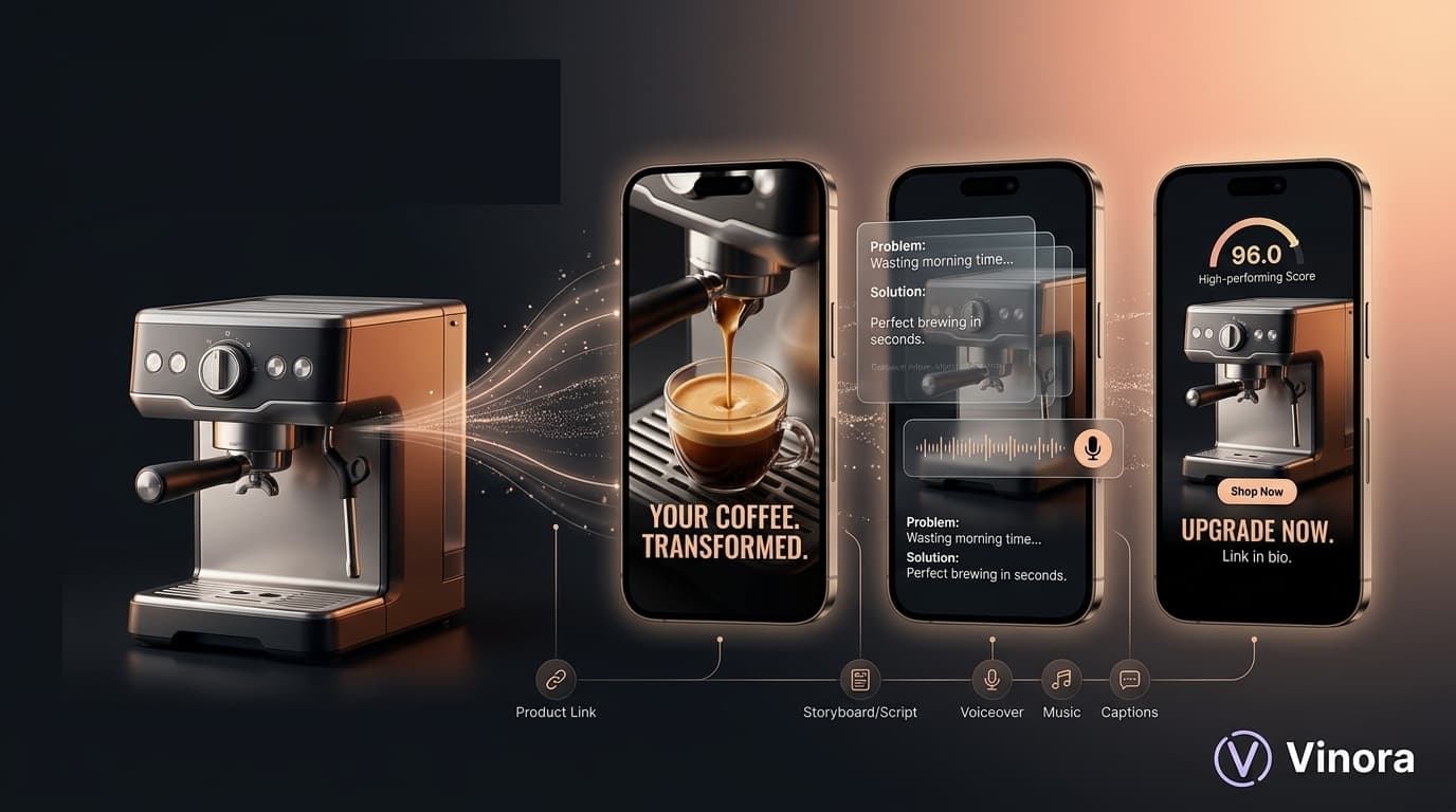 A founder reviewing a 9:16 AI-generated product ad on a phone next to a laptop showing the ad pipeline